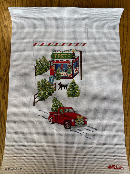 Truck and Tree Lot Stocking - Garden Gate Needlepoint