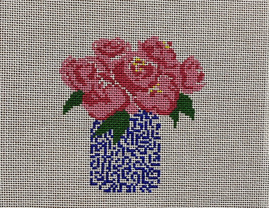 Pink Flowers in Blue & White Vase Canvas - Garden Gate Needlepoint