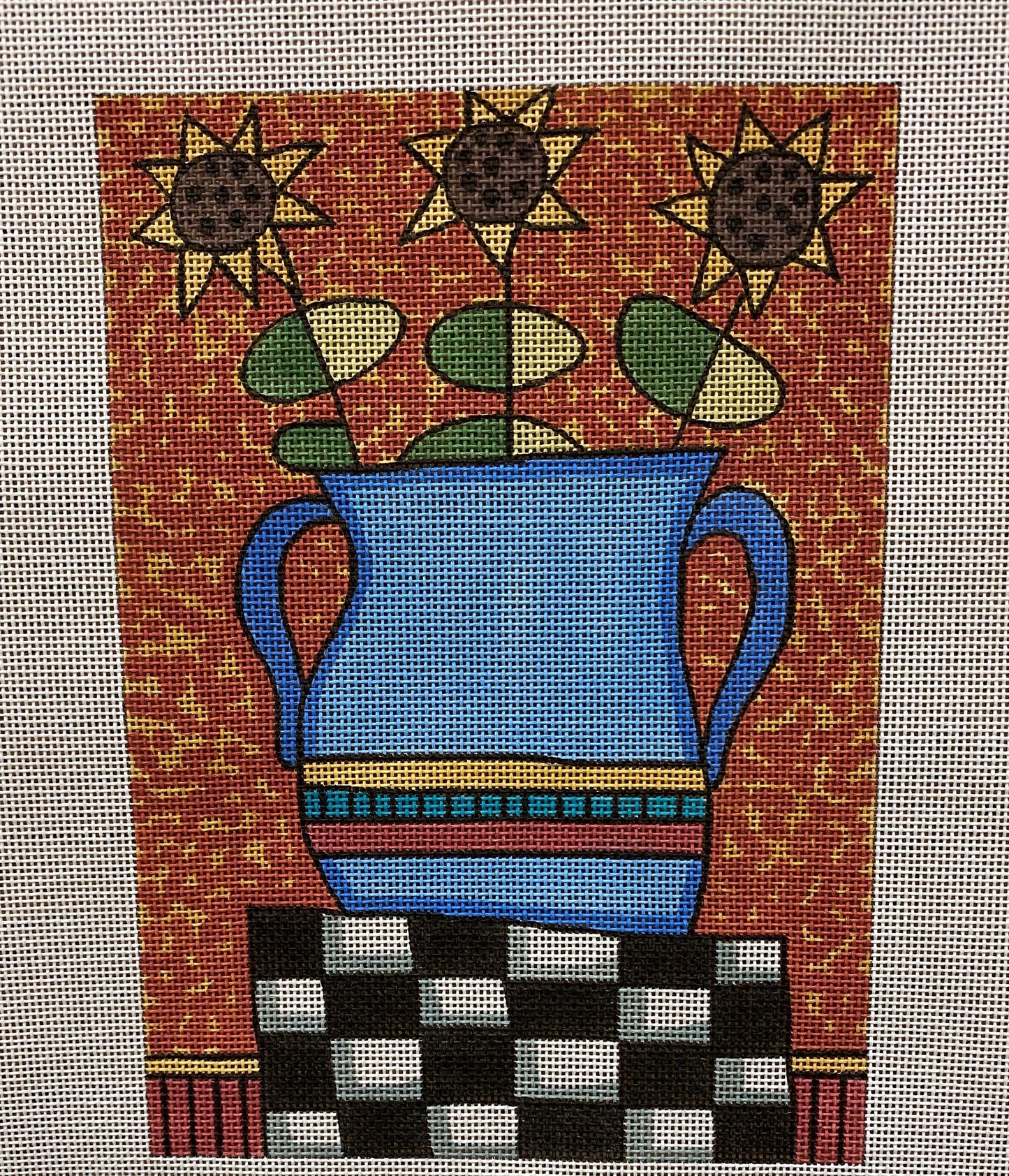 Sunflowers in Blue Vase Canvas - Garden Gate Needlepoint