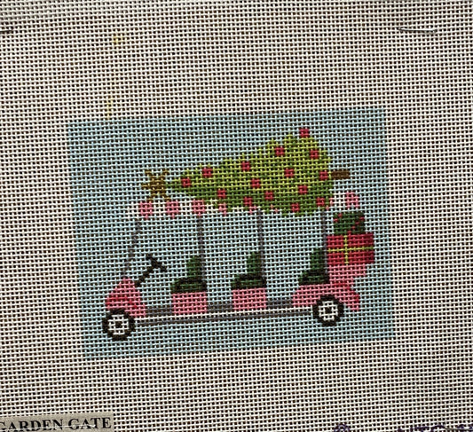 Christmas Tree Golf Cart Canvas - Garden Gate Needlepoint