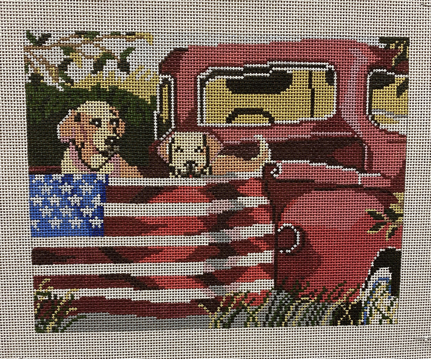 Truck with Flag and Dogs