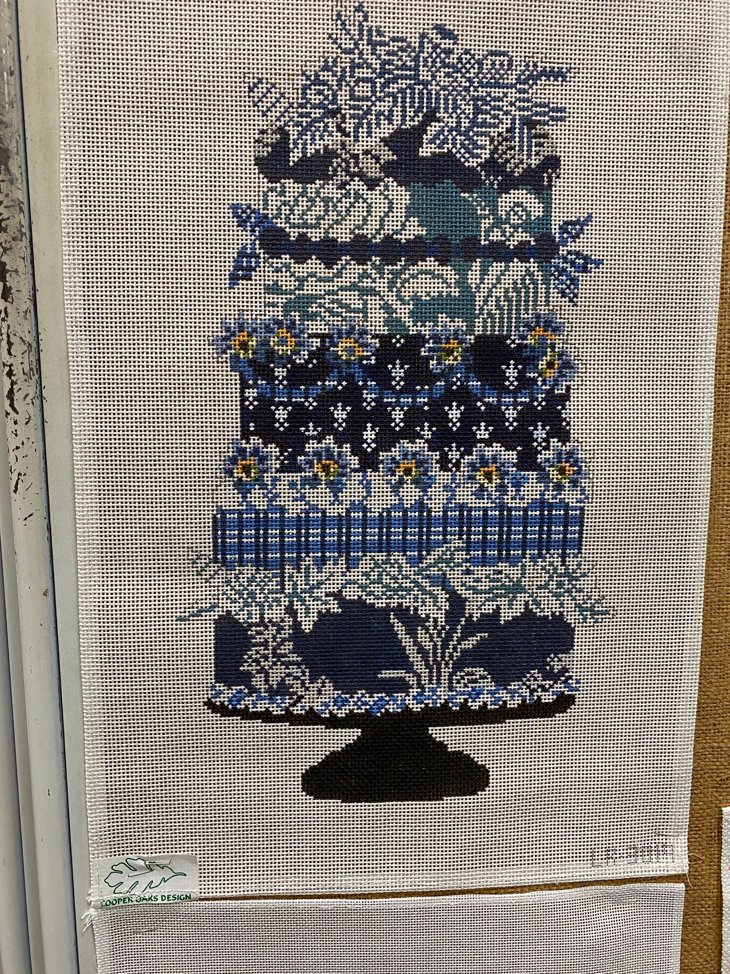 Blue Tier Cake Canvas - Garden Gate Needlepoint