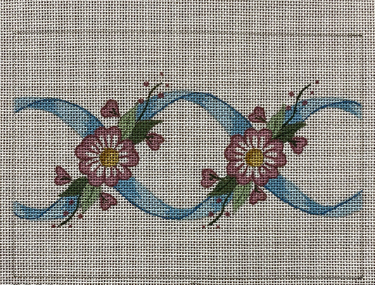 Blue Ribbon Flowers canvas - Garden Gate Needlepoint