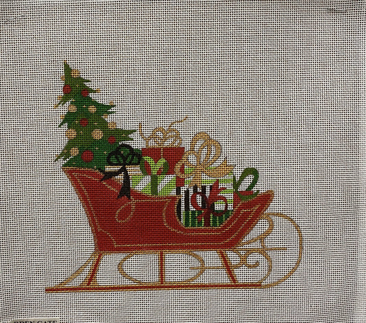 Christmas Sled with Presents canvas - Garden Gate Needlepoint