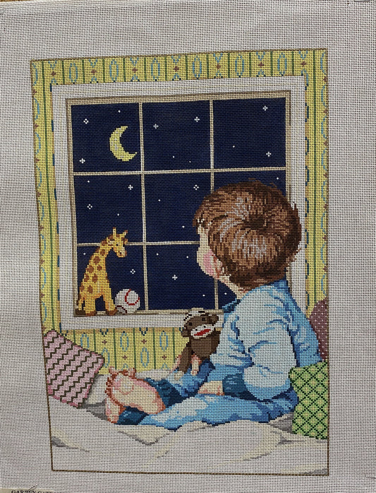 Sandra Gilmore Boy Looking into the Night canvas - Garden Gate Needlepoint