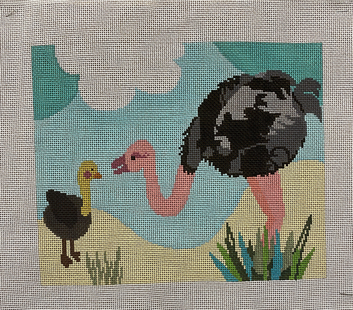 Ostrich canvas - Garden Gate Needlepoint