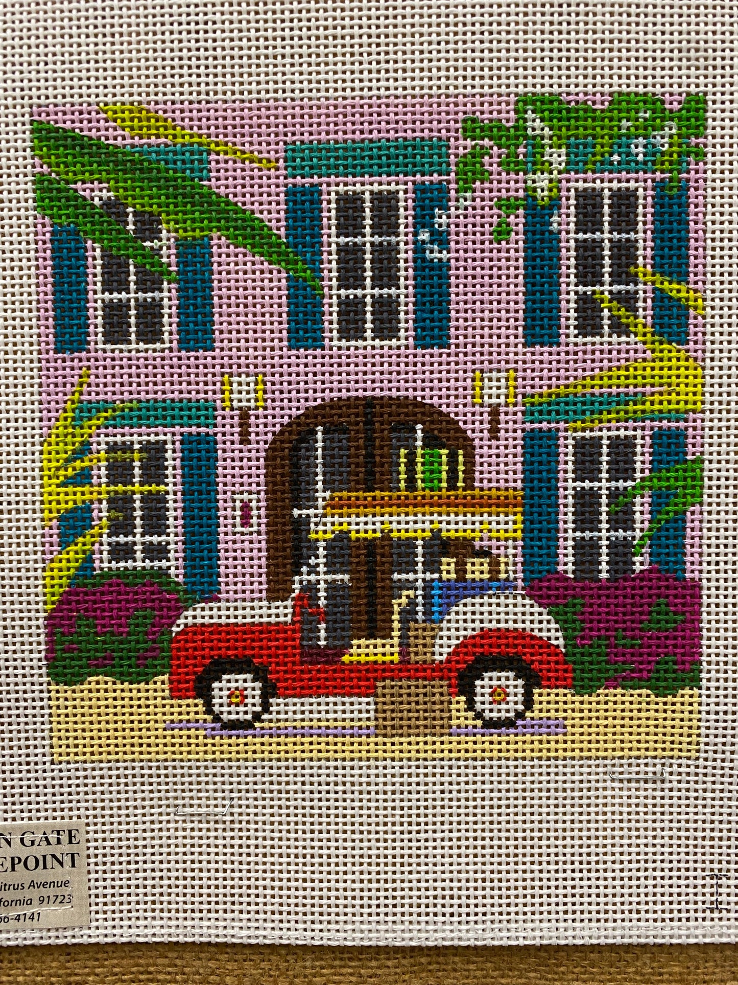 Colors of Praise Golf Cart in Driveway canvas - Garden Gate Needlepoint