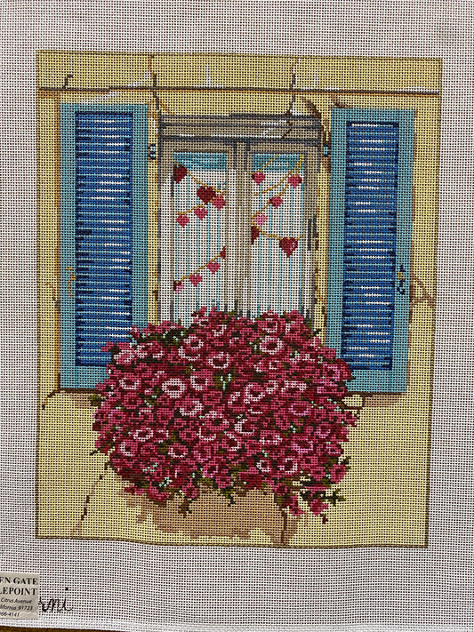 Window Flower Box canvas - Garden Gate Needlepoint