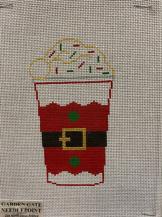 Rachel Donley Santa Frappicino Ornament - Garden Gate Needlepoint