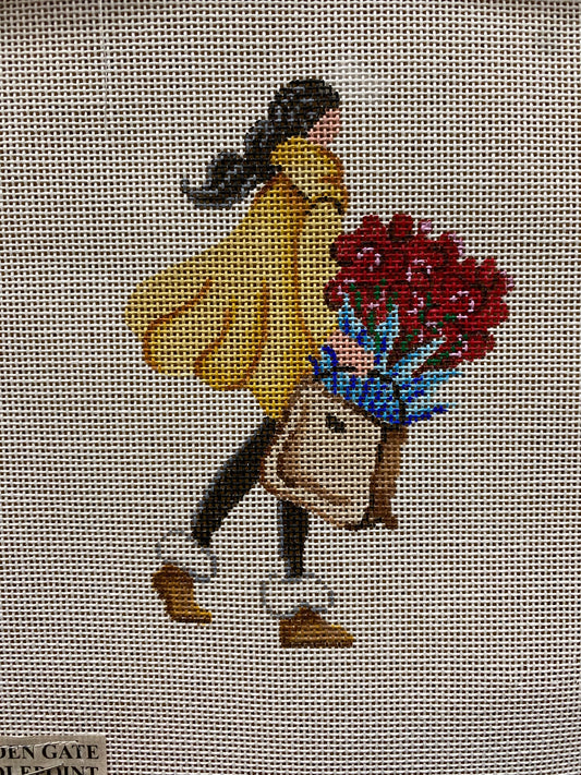 Patti Mann Woman with Flowers canvas - Garden Gate Needlepoint