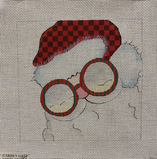 Santa with Glasses, emblishments included canvas - Garden Gate Needlepoint