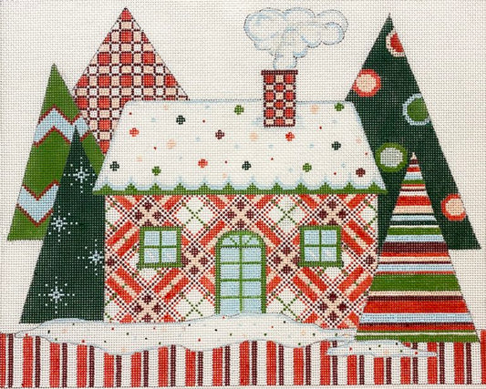 Red Christmas House Canvas - Garden Gate Needlepoint