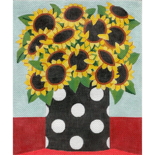 Black and White Pot with Sunflowers Canvas - Garden Gate Needlepoint