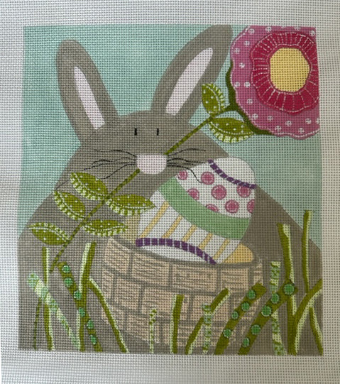 Bunny in Basket Canvas - Garden Gate Needlepoint