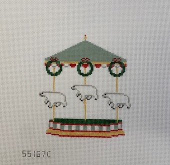 Christmas Carousel Bears Ornament - Garden Gate Needlepoint