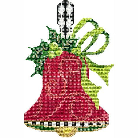 Red Swirls and Lime Bow Handbell