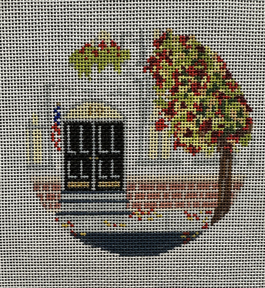 Yellow Brownstone Circle Canvas - Garden Gate Needlepoint