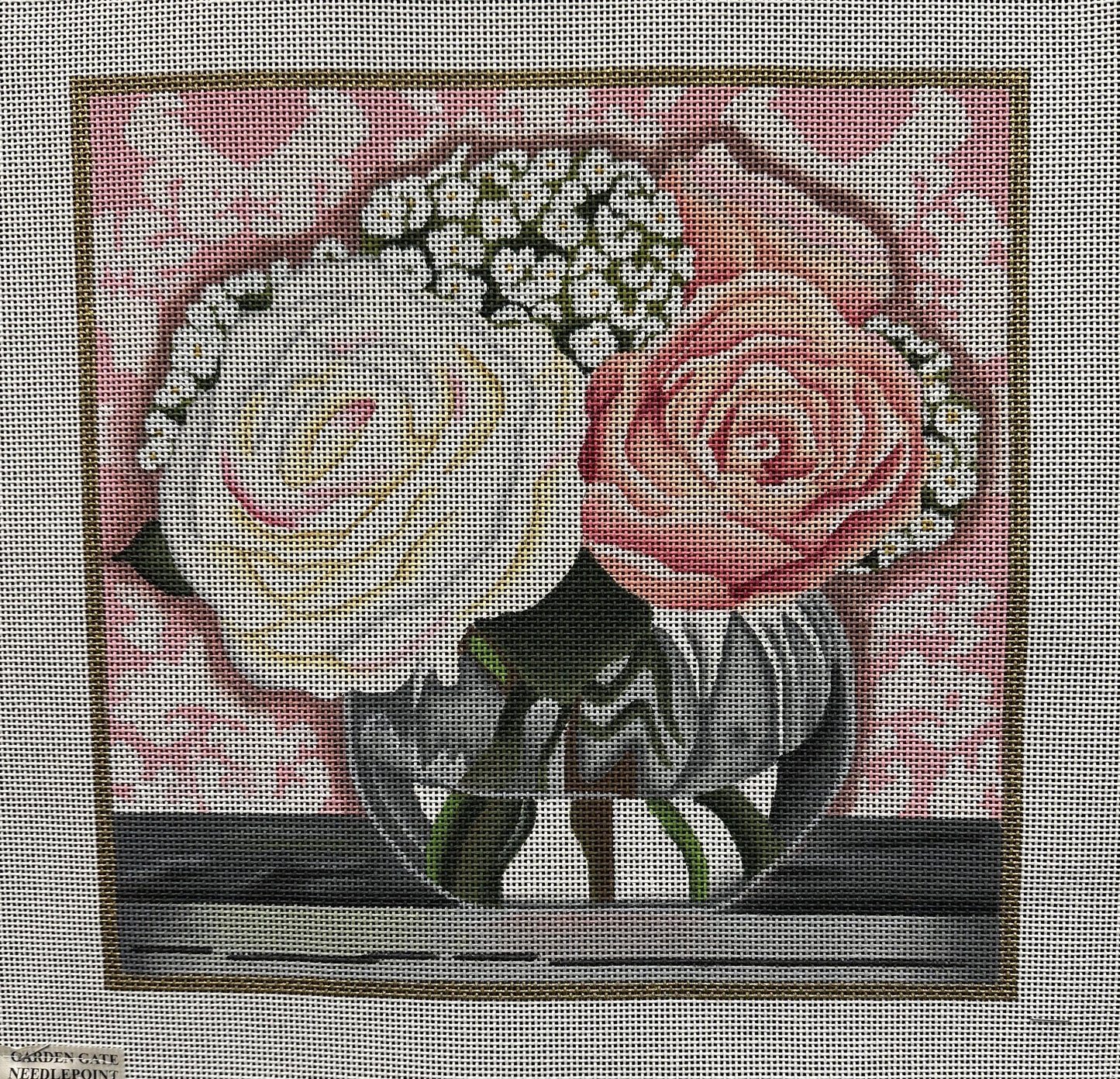 Rose Arrangement Canvas - Garden Gate Needlepoint