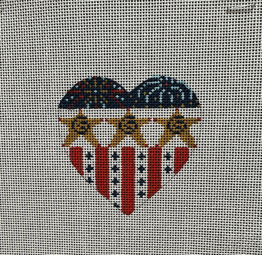 Stars and Stripes Heart Ornament - Garden Gate Needlepoint