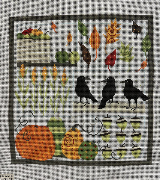 Fall Ravens Canvas - Garden Gate Needlepoint