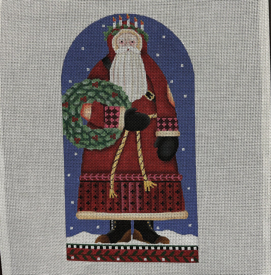 Santa with Wreath Canvas - Garden Gate Needlepoint