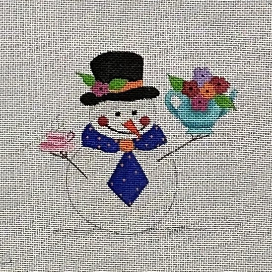 Snowman with Teapot Canvas - Garden Gate Needlepoint