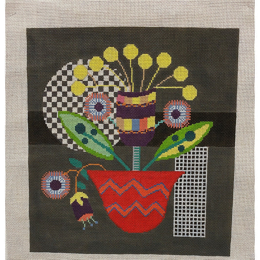 Abstract Flower Pot Canvas - Garden Gate Needlepoint