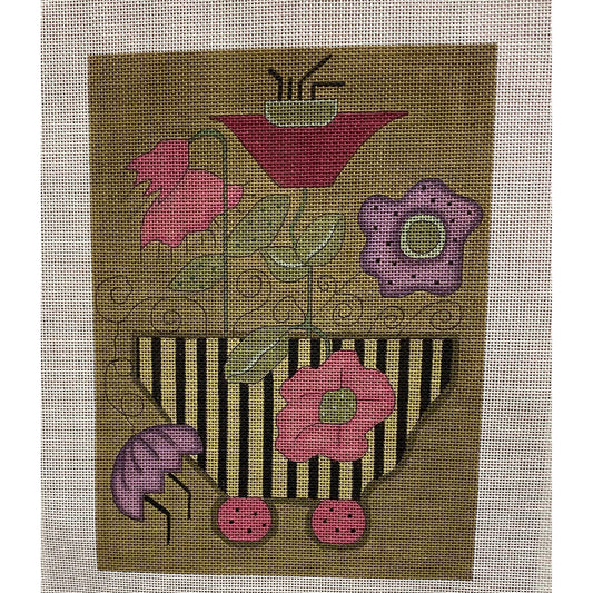 Bird and Flower Pot Canvas - Garden Gate Needlepoint