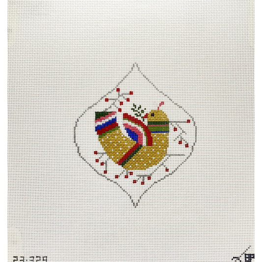 Bird and Holly Ornament - Garden Gate Needlepoint