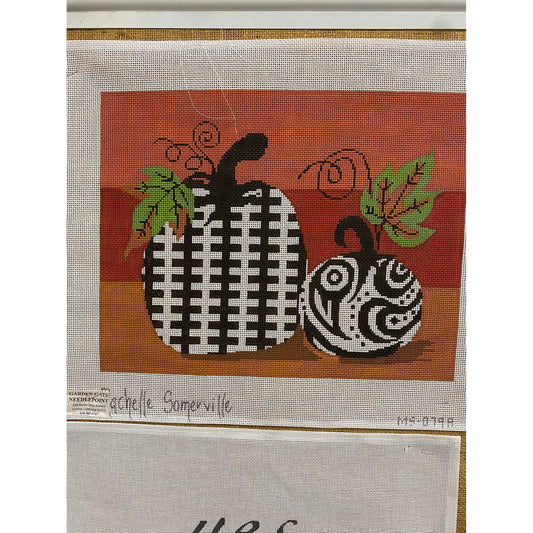 Black & White Pumpkins Canvas - Garden Gate Needlepoint