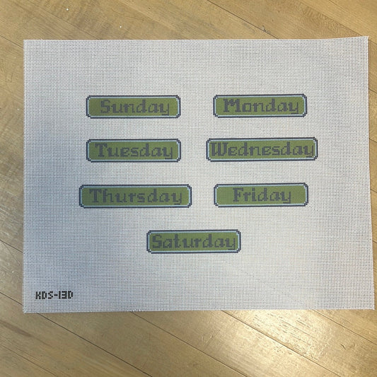 Blue/Green Perpetual Calendar Days - Garden Gate Needlepoint