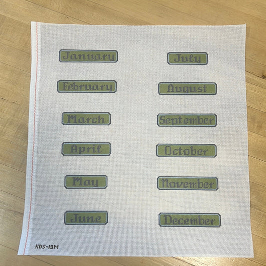 Blue/Green Perpetual Calendar Months - Garden Gate Needlepoint