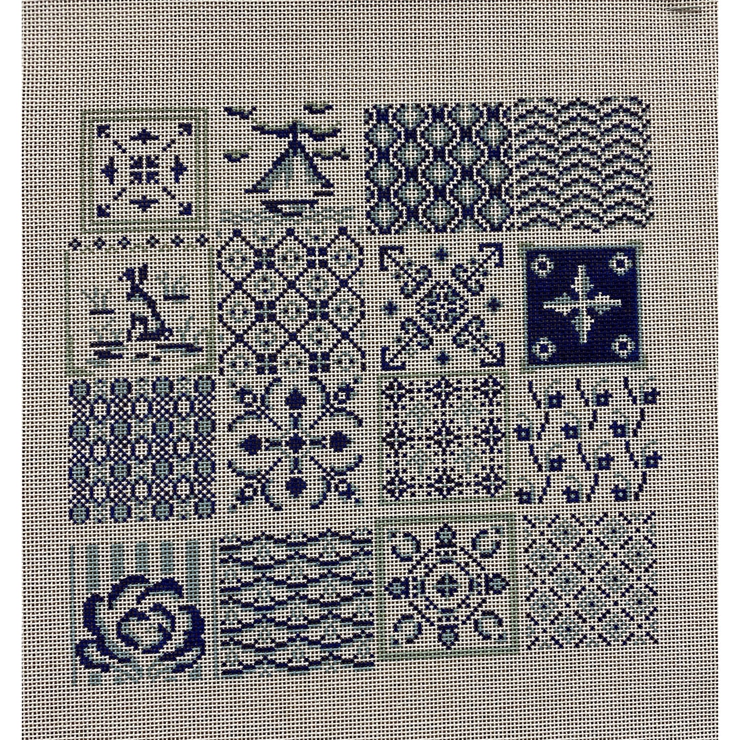Blue Patchwork canvas - Garden Gate Needlepoint