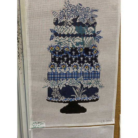 Blue Tier Cake Canvas - Garden Gate Needlepoint