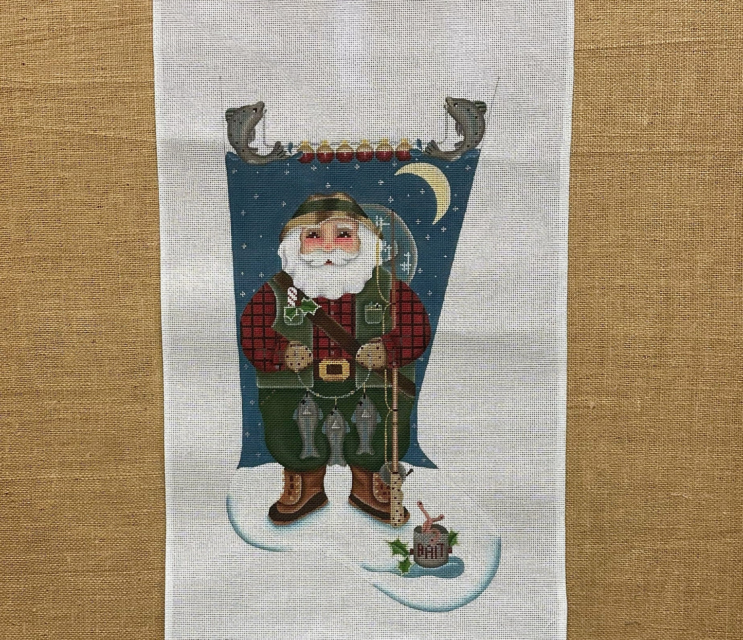 Fishing Santa Stocking - Garden Gate Needlepoint