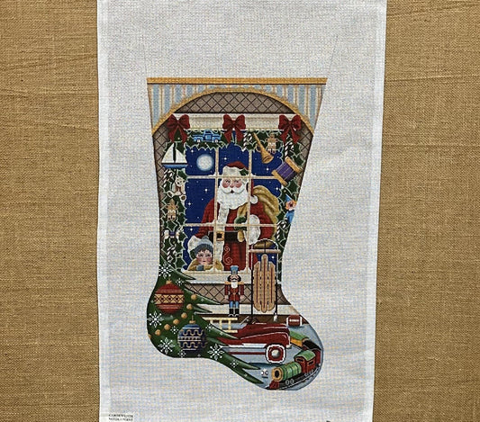 Window Santa Stocking - Garden Gate Needlepoint