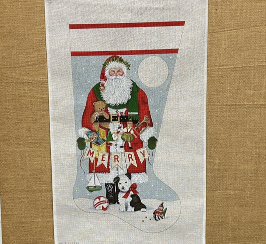 Merry Santa Stocking - Garden Gate Needlepoint