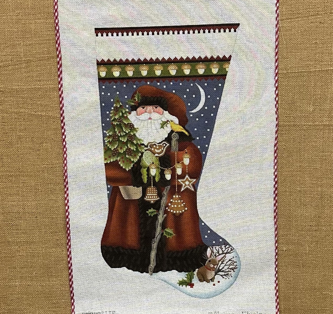 Tree and Ornaments Santa Stocking - Garden Gate Needlepoint