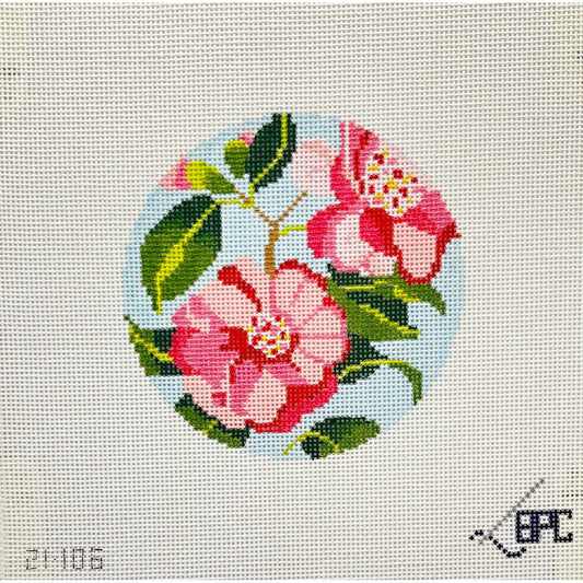 Camellia 4"� round - Garden Gate Needlepoint
