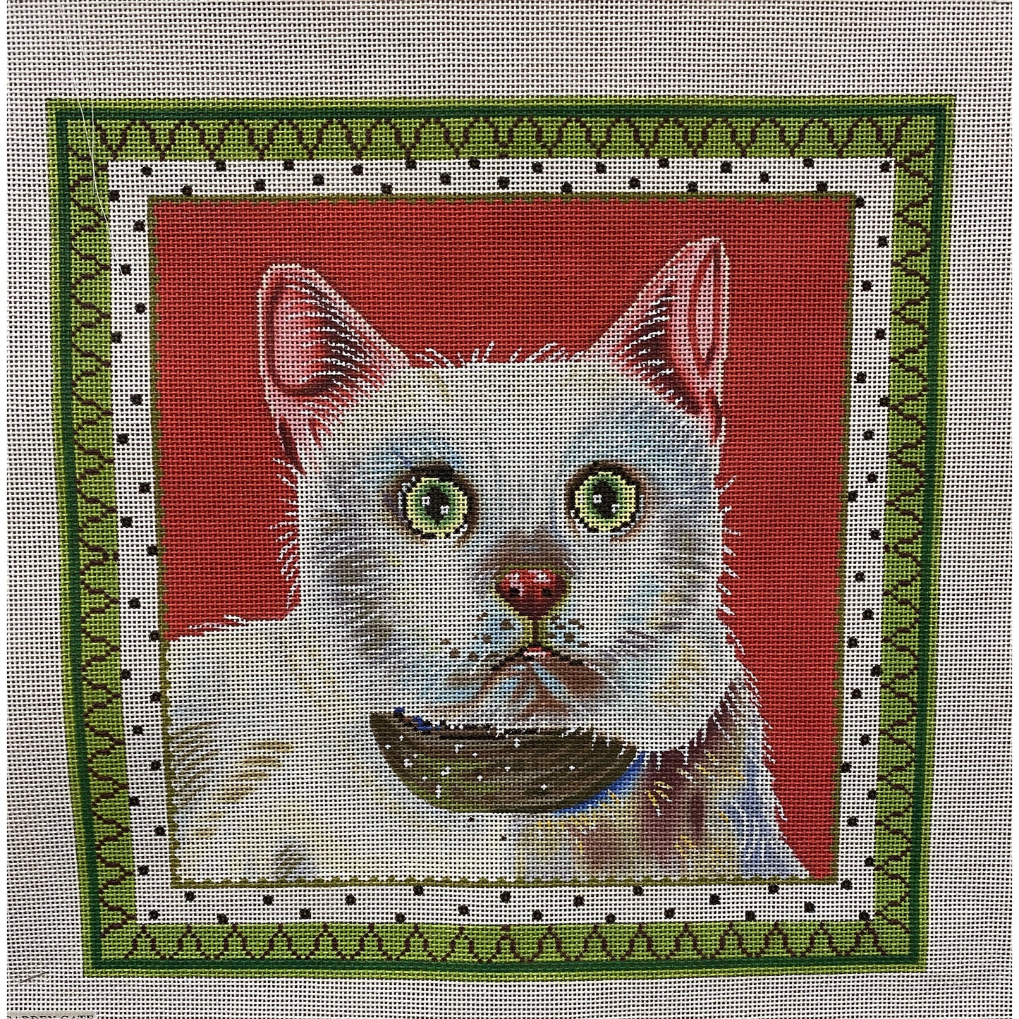 Colors of Praise Christmas Cat Canvas - Garden Gate Needlepoint