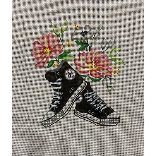 Converse with Flowers canvas - Garden Gate Needlepoint