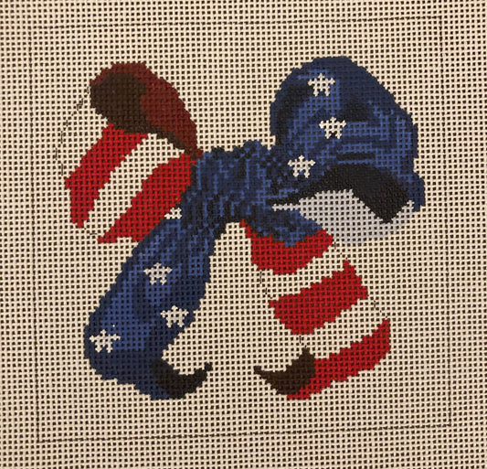 Red, White & Blue Bow Canvas - Garden Gate Needlepoint