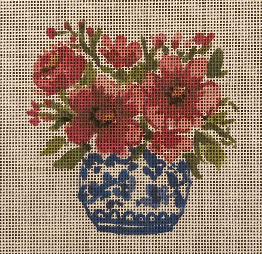 Pink Flowers Chinoiserie Canvas - Garden Gate Needlepoint