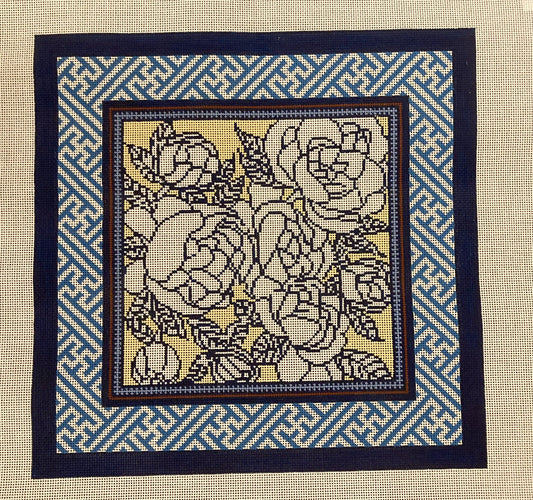 Floral with Blue Fretwork