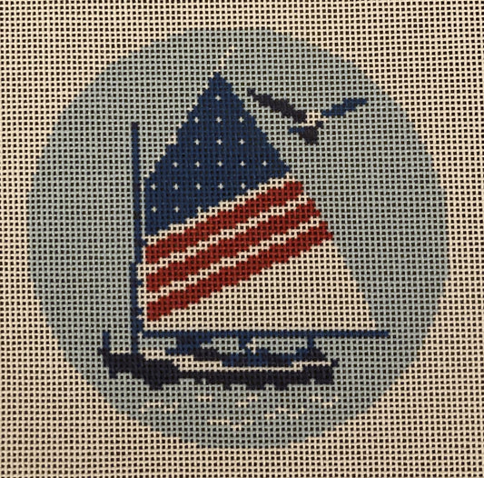 Regatta Round with Seagull Canvas - Garden Gate Needlepoint