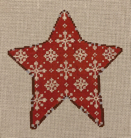 Snowflakes on Red Star Ornament - Garden Gate Needlepoint