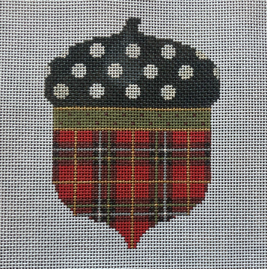 Christmas Plaid Acorn Canvas - Garden Gate Needlepoint