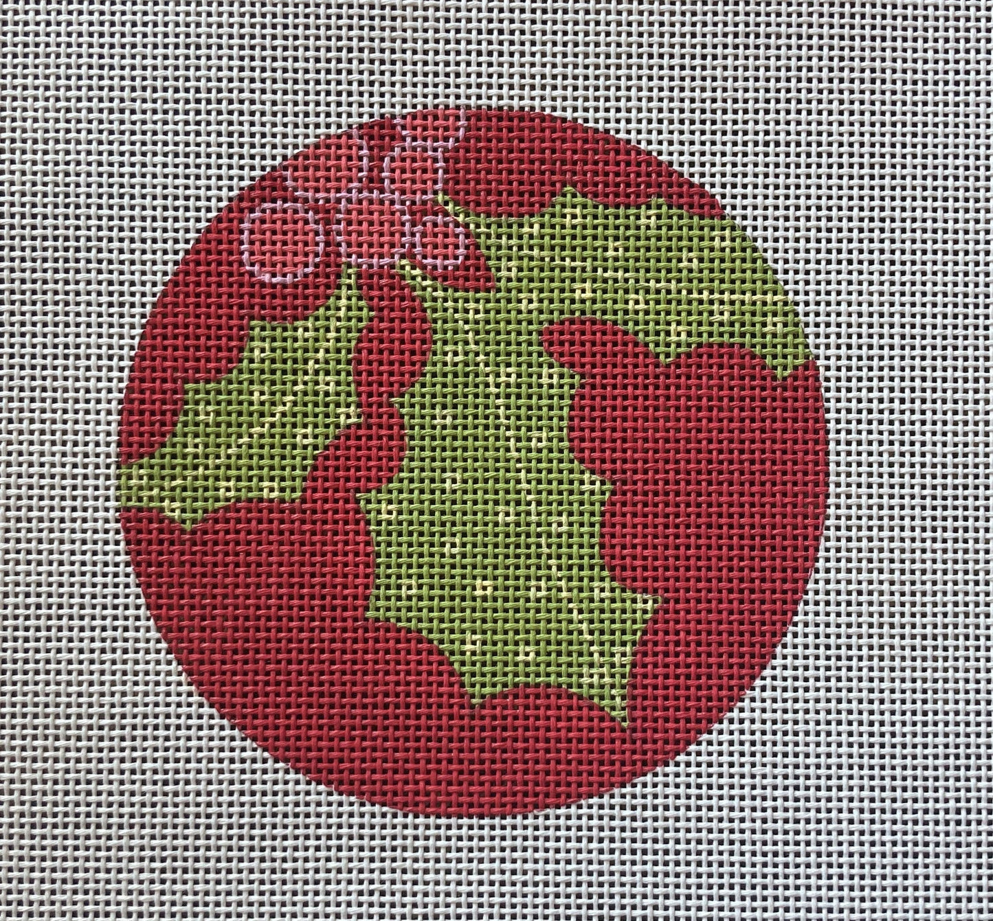 Holly on Red Ornament - Garden Gate Needlepoint