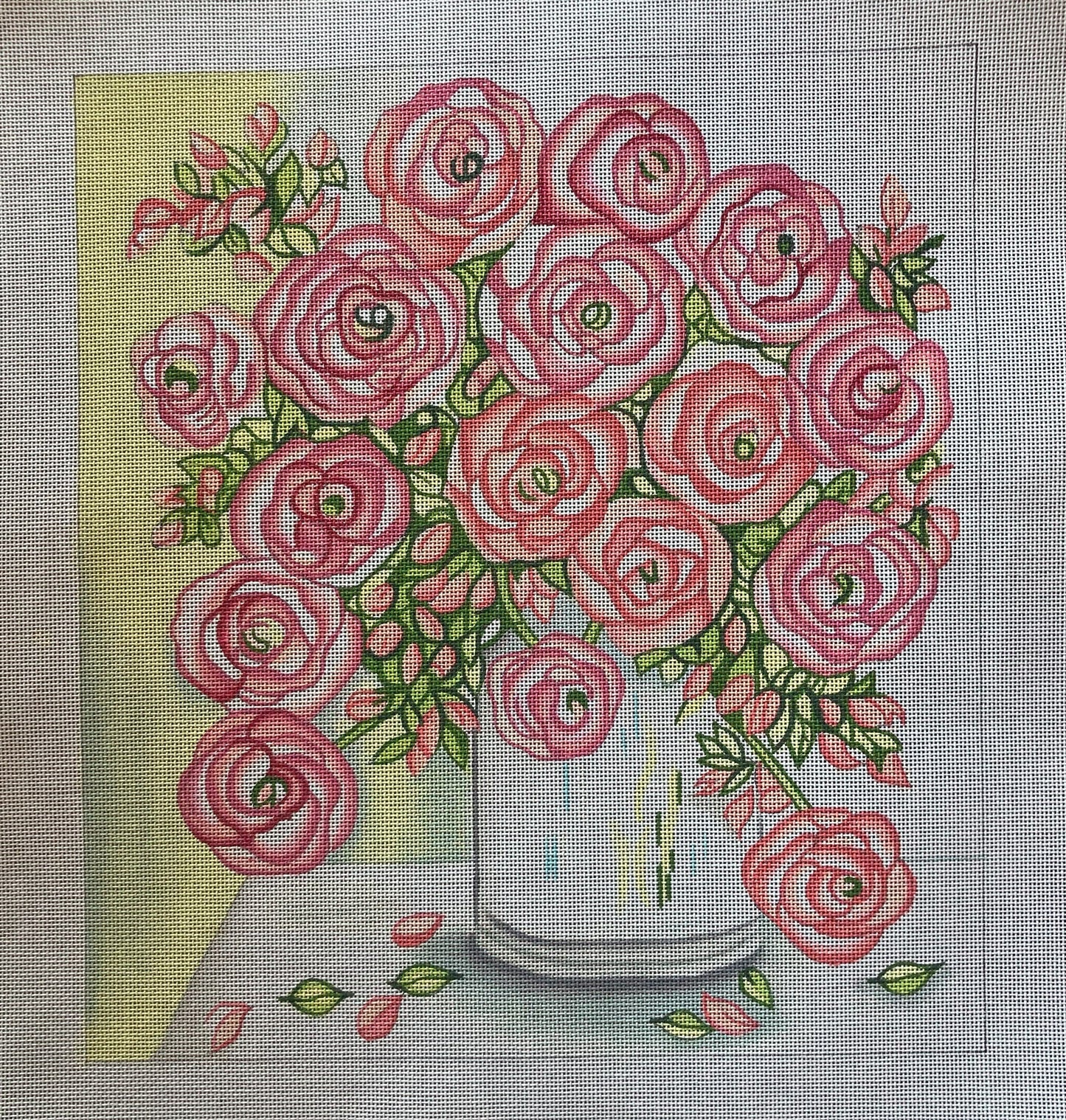 Pink Roses with SG Canvas - Garden Gate Needlepoint