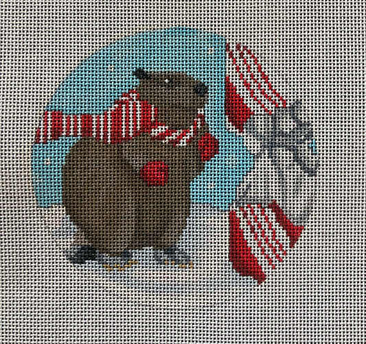 Beaver with Candy Cane